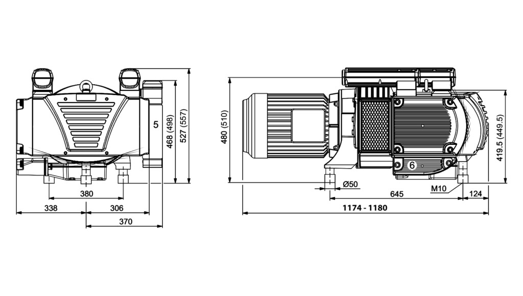 Becker DVTLF 2.250 pressure/vacuum pump – dimensional drawing