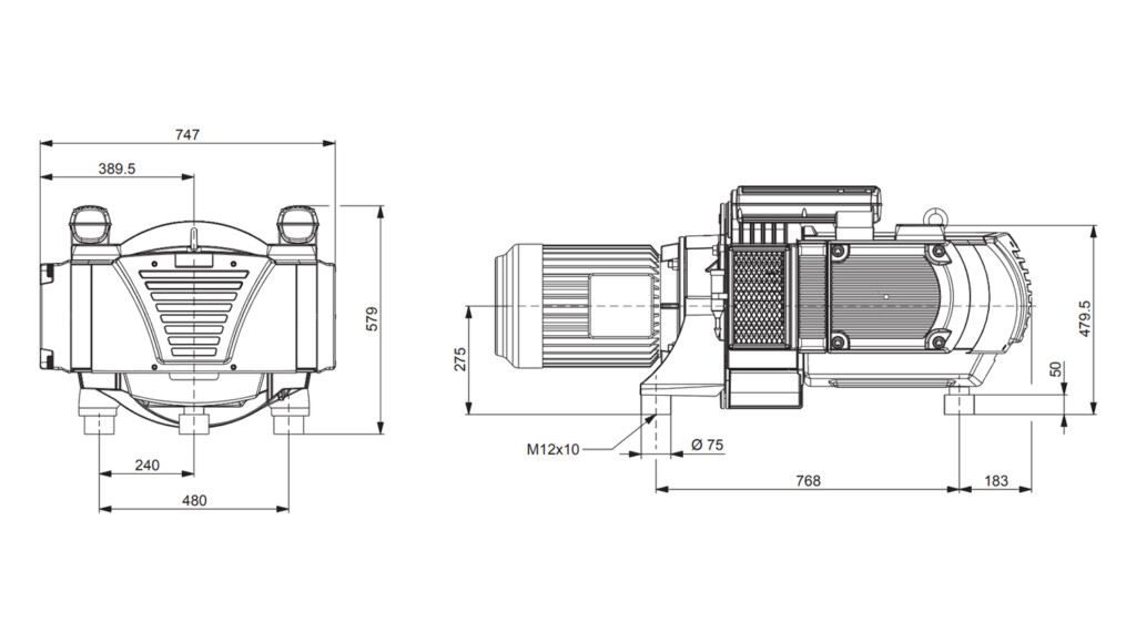 Becker DVTLF 2.400 pressure/vacuum pump – dimensional drawing